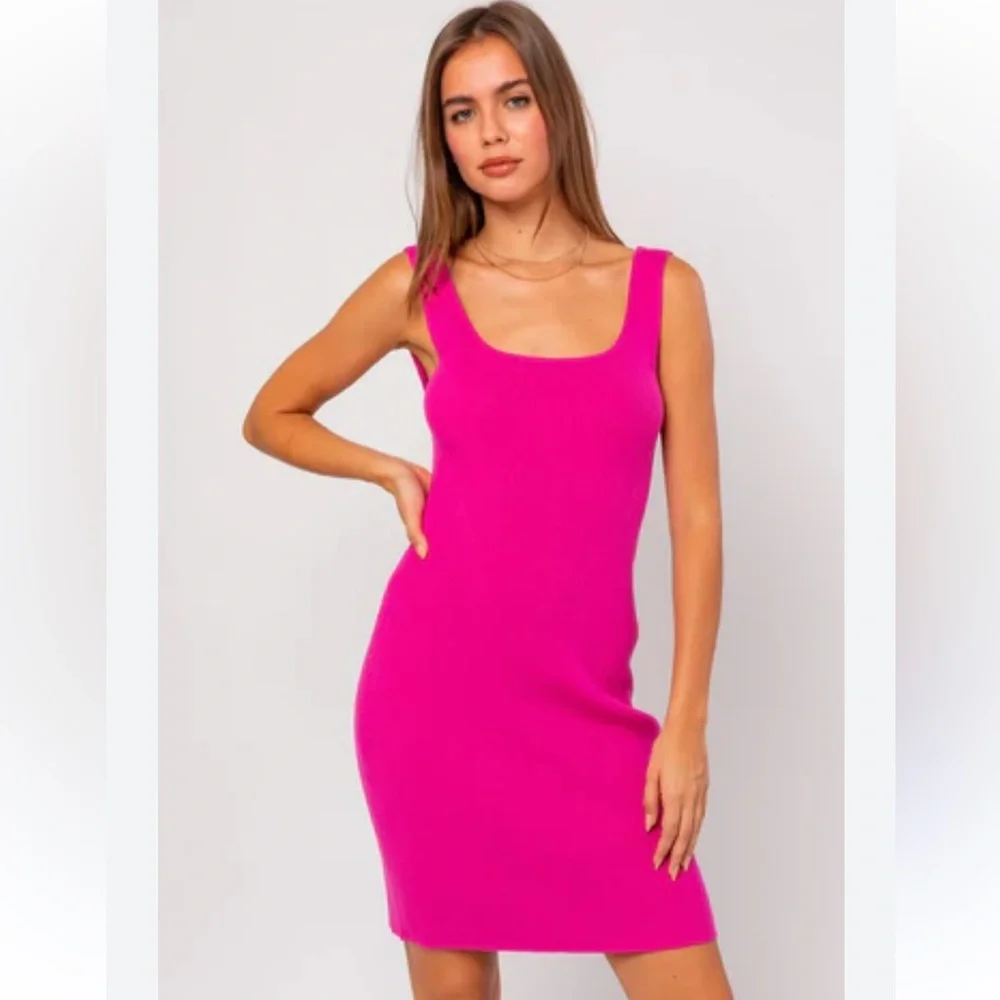SUNRO Pink Dress Sleeveless Tight Ribbed Vacation Summer Bodycon Cups Sexy Large